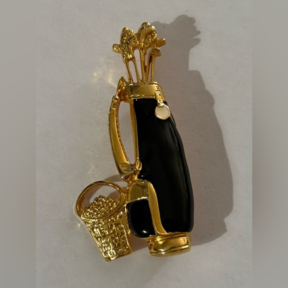 Elegant Gold and Black Golf Bag Brooch.